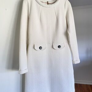 Boden Cream Textured Long-Sleeve Shift Dress